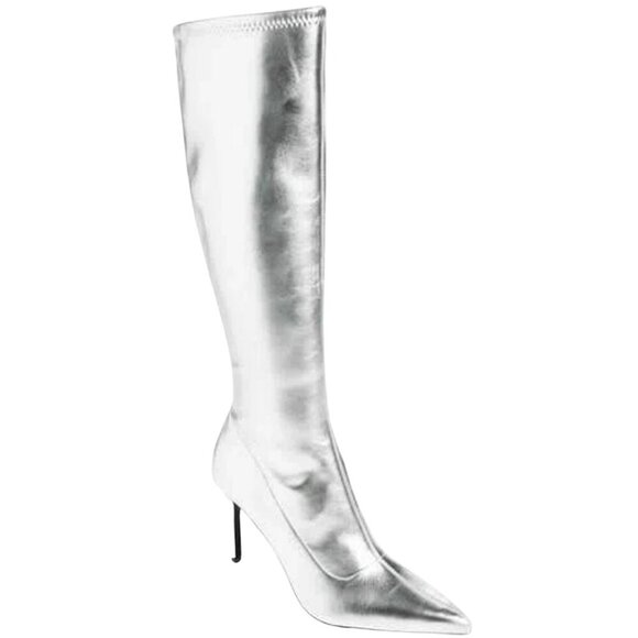 Open Edit Viv Pointy Toe Knee High Heeled Boot Women's 7 Silver Going Out NWOB - Picture 1 of 14